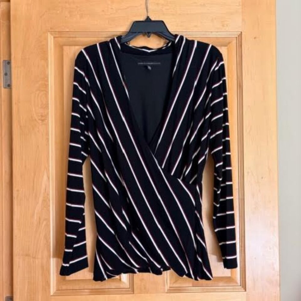 WHBM Surplice Striped L/S Shirt Size L